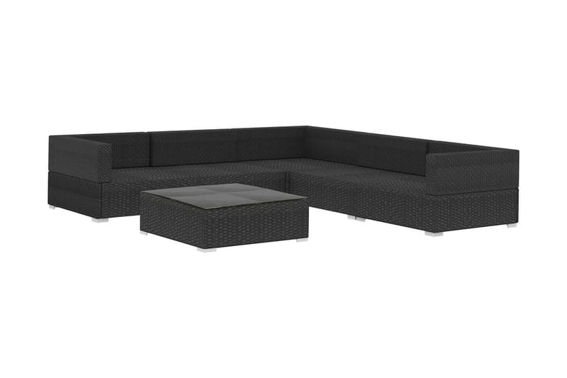 Haveloungesæt 6 dele med hynder polyrattan sort - Sort - Sofagrupper udendørs - Loungesæt - Altanmøbler