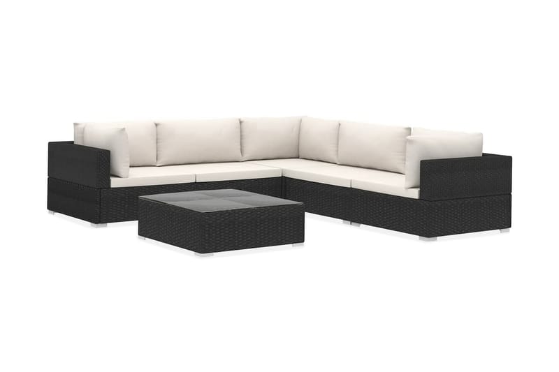 Haveloungesæt 6 dele med hynder polyrattan sort - Sort - Havemøbler - Loungemøbler - Loungesæt
