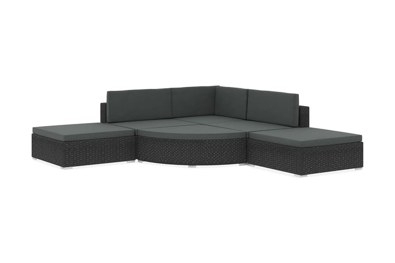 Haveloungesæt 6 dele med hynder polyrattan sort - Sort - Altanmøbler - Sofagrupper udendørs - Loungesæt