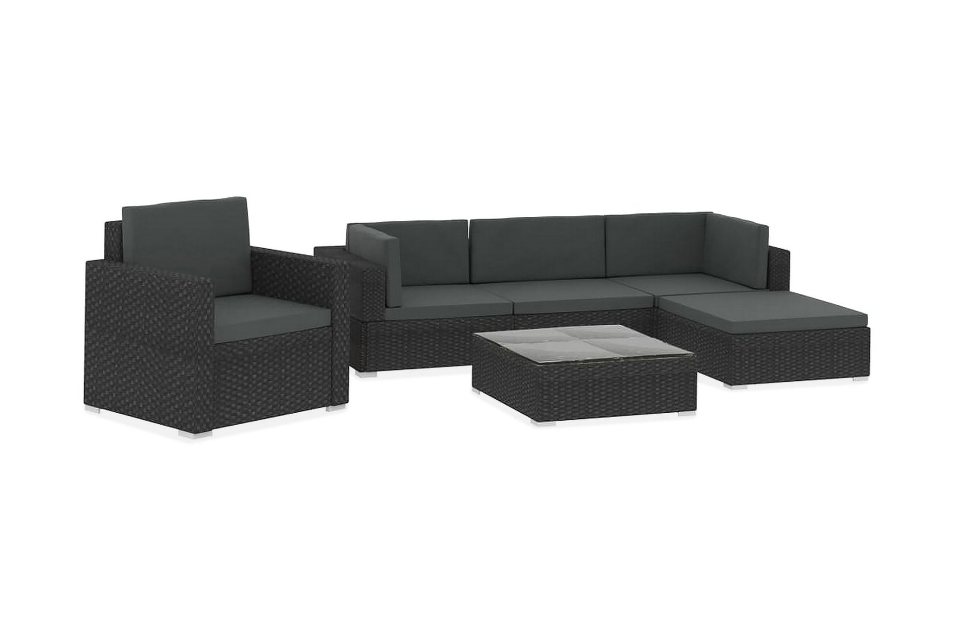 Haveloungesæt 6 dele med hynder polyrattan sort - Sort - Havemøbler - Loungemøbler - Loungesæt
