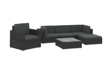 Haveloungesæt 6 dele med hynder polyrattan sort - Sort - Havemøbler - Loungemøbler - Loungesæt