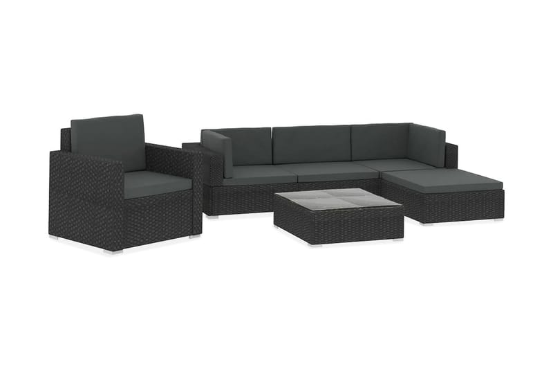 Haveloungesæt 6 dele med hynder polyrattan sort - Sort - Havemøbler - Loungemøbler - Loungesæt