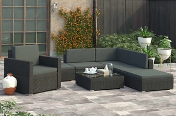 Haveloungesæt 6 dele med hynder polyrattan sort - Sort - Havemøbler - Loungemøbler - Loungesæt