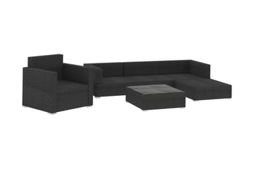 Haveloungesæt 6 dele med hynder polyrattan sort - Sort - Havemøbler - Loungemøbler - Loungesæt