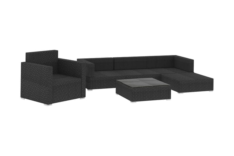 Haveloungesæt 6 dele med hynder polyrattan sort - Sort - Altanmøbler - Sofagrupper udendørs - Loungesæt