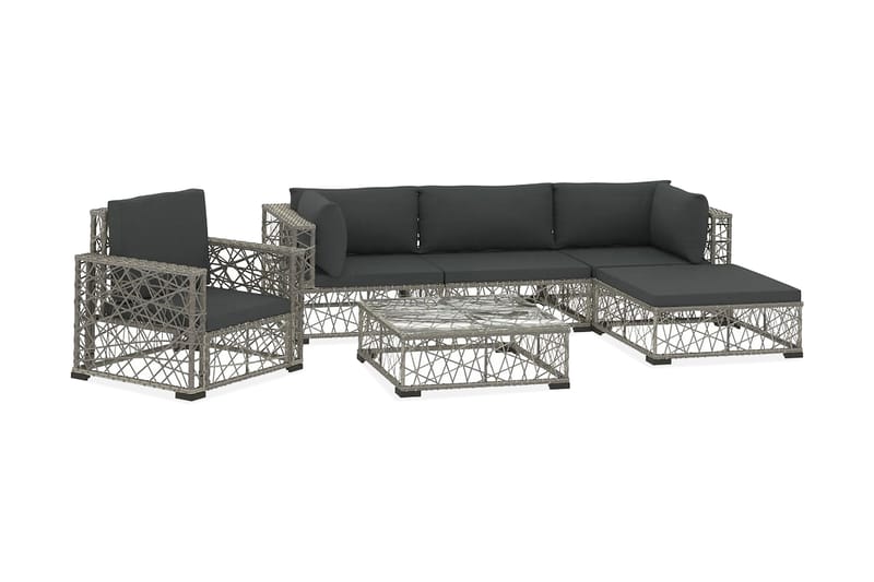 Haveloungesæt 6 Dele Med Hynder Polyrattan Grå - Havemøbler - Loungemøbler - Loungesæt