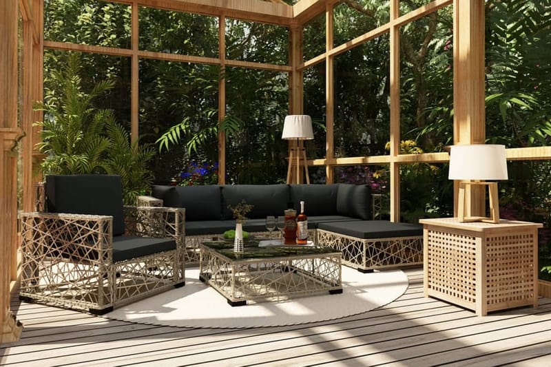 Haveloungesæt 6 Dele Med Hynder Polyrattan Grå - Havemøbler - Loungemøbler - Loungesæt