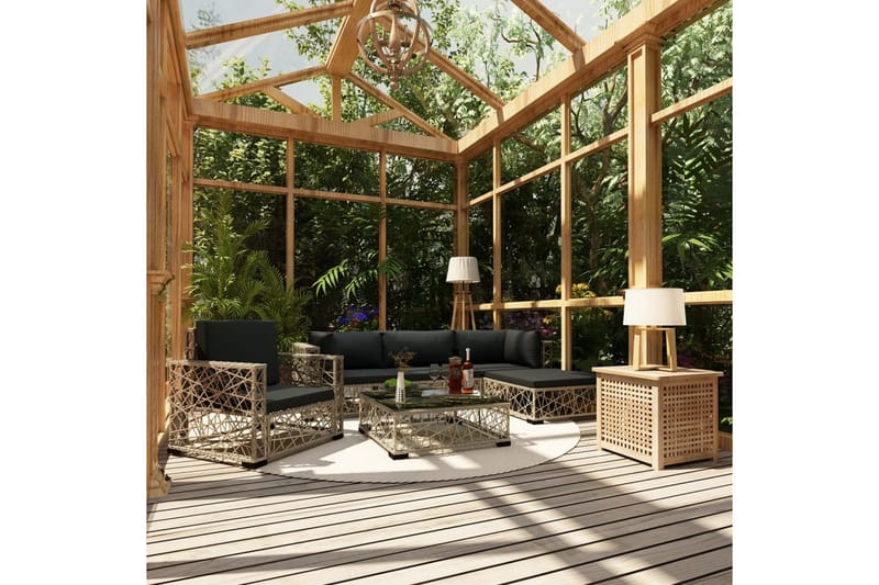 Haveloungesæt 6 Dele Med Hynder Polyrattan Grå - Havemøbler - Loungemøbler - Loungesæt