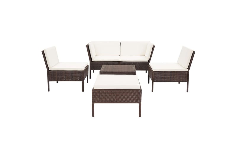 haveloungesæt 6 dele med hynder polyrattan brun - Brun - Havemøbler - Loungemøbler - Loungesæt