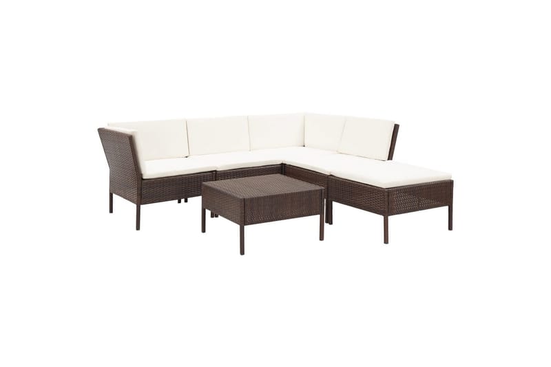 haveloungesæt 6 dele med hynder polyrattan brun - Brun - Havemøbler - Loungemøbler - Loungesæt