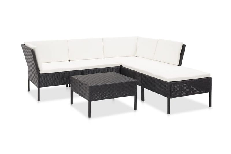 haveloungesæt 6 dele med hynder polyrattan sort - Sort - Havemøbler - Loungemøbler - Loungesæt