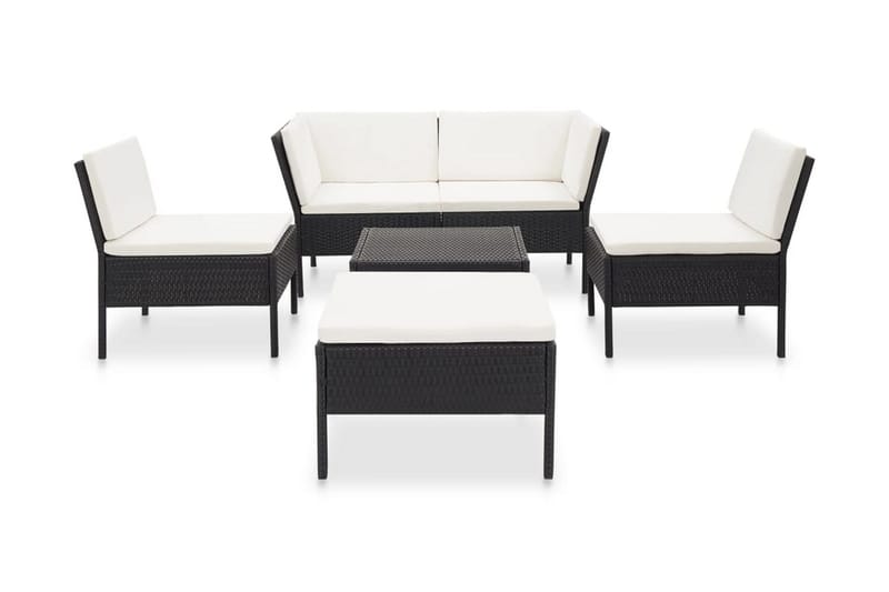 haveloungesæt 6 dele med hynder polyrattan sort - Sort - Havemøbler - Loungemøbler - Loungesæt