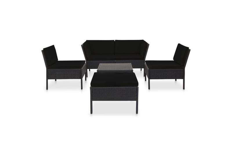 haveloungesæt 6 dele med hynder polyrattan sort - Sort - Altanmøbler - Sofagrupper udendørs - Loungesæt