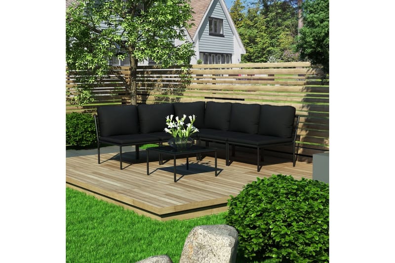 Haveloungesæt 6 Dele Med Hynder Pvc Sort - Sort - Havemøbler - Loungemøbler - Loungesæt