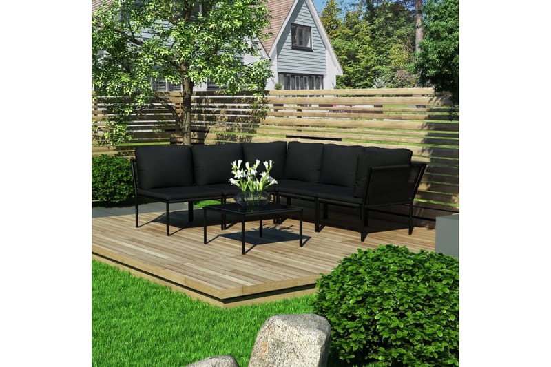 Haveloungesæt 6 Dele Med Hynder Pvc Sort - Sort - Havemøbler - Loungemøbler - Loungesæt