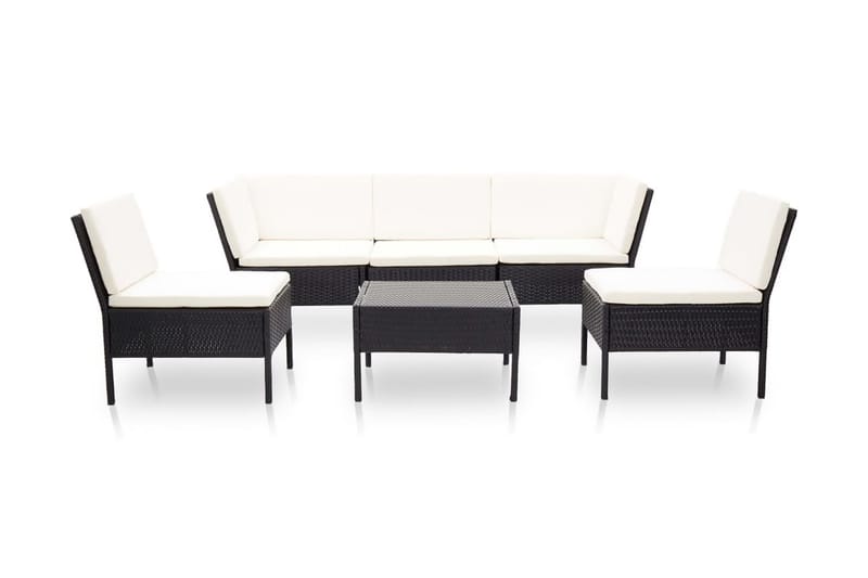 Haveloungesæt 6 Dele med Hynder Polyrattan Sort - Sort - Havemøbler - Loungemøbler - Loungesæt