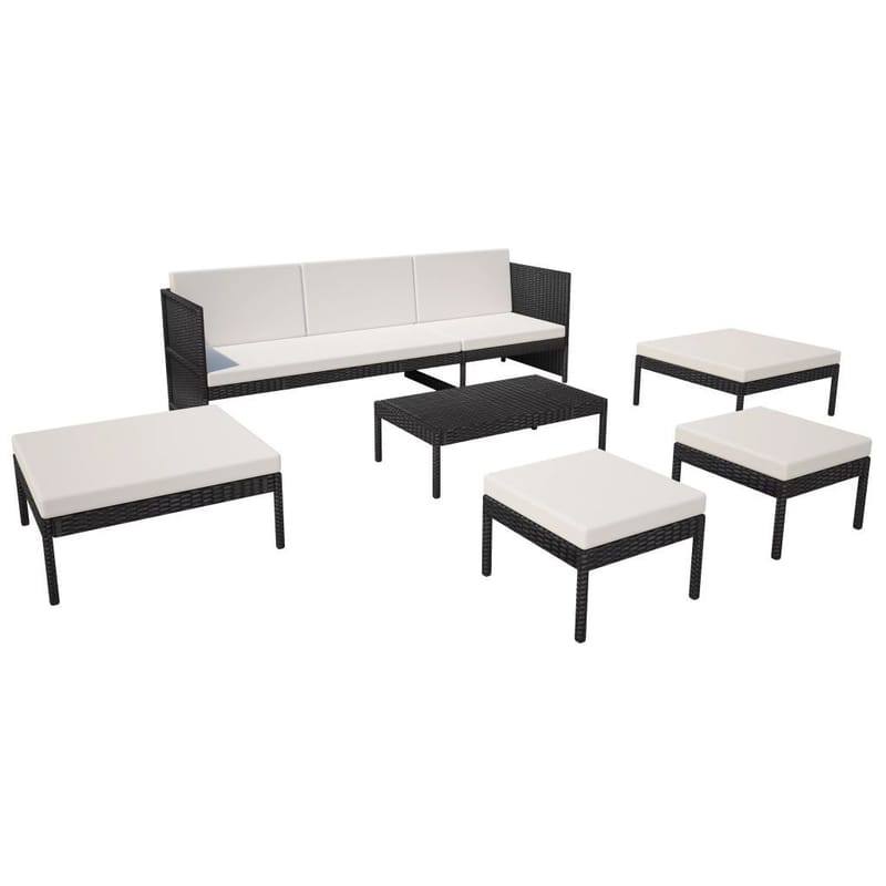 Haveloungesæt 6 Dele Med Hynder Polyrattan Sort - Sort - Havemøbler - Loungemøbler - Loungesæt