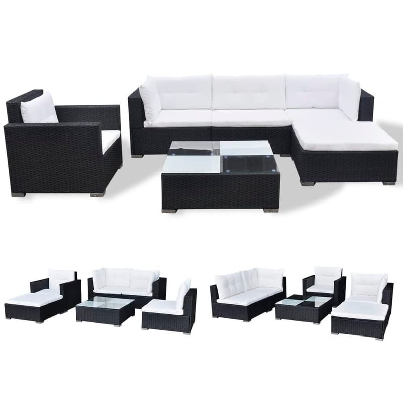 Haveloungesæt 6 Dele Med Hynder Polyrattan Sort - Sort - Havemøbler - Loungemøbler - Loungesæt