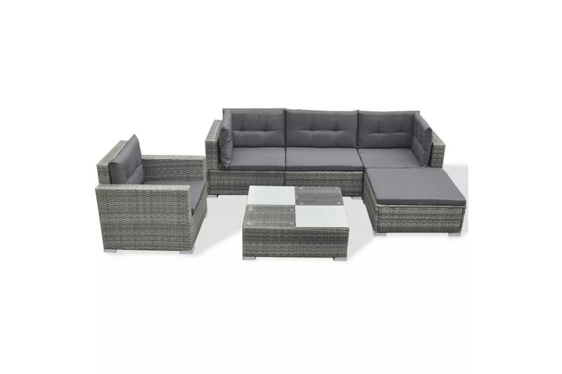 Haveloungesæt 6 Dele Med Hynder Polyrattan Grå - Grå - Havemøbler - Loungemøbler - Loungesæt