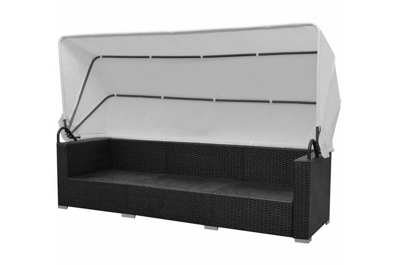 Haveloungesæt 7 Dele Med Baldakin Polyrattan Sort - Sort - Havemøbler - Loungemøbler - Loungesæt