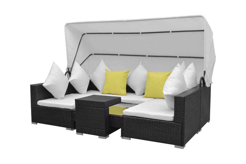 Haveloungesæt 7 Dele Med Baldakin Polyrattan Sort - Sort - Havemøbler - Loungemøbler - Loungesæt