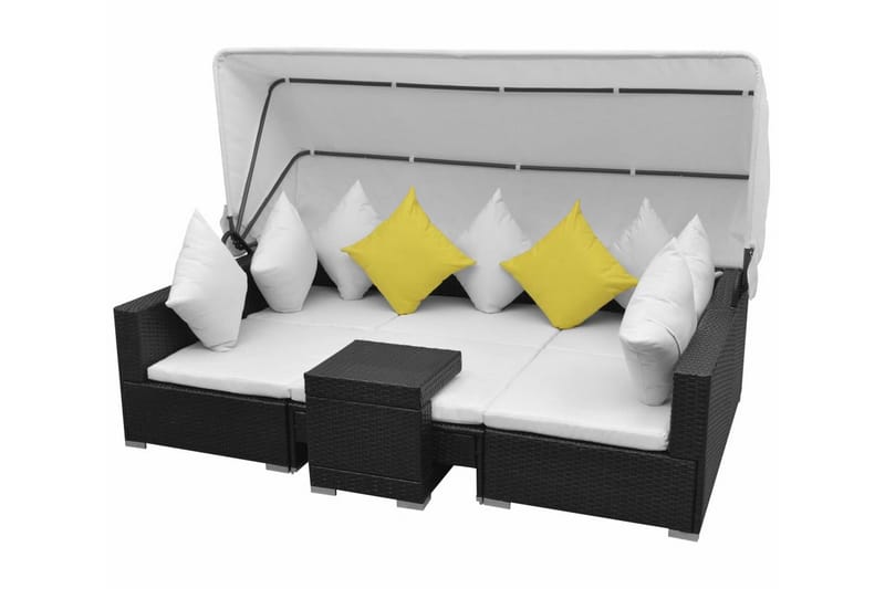 Haveloungesæt 7 Dele Med Baldakin Polyrattan Sort - Sort - Havemøbler - Loungemøbler - Loungesæt