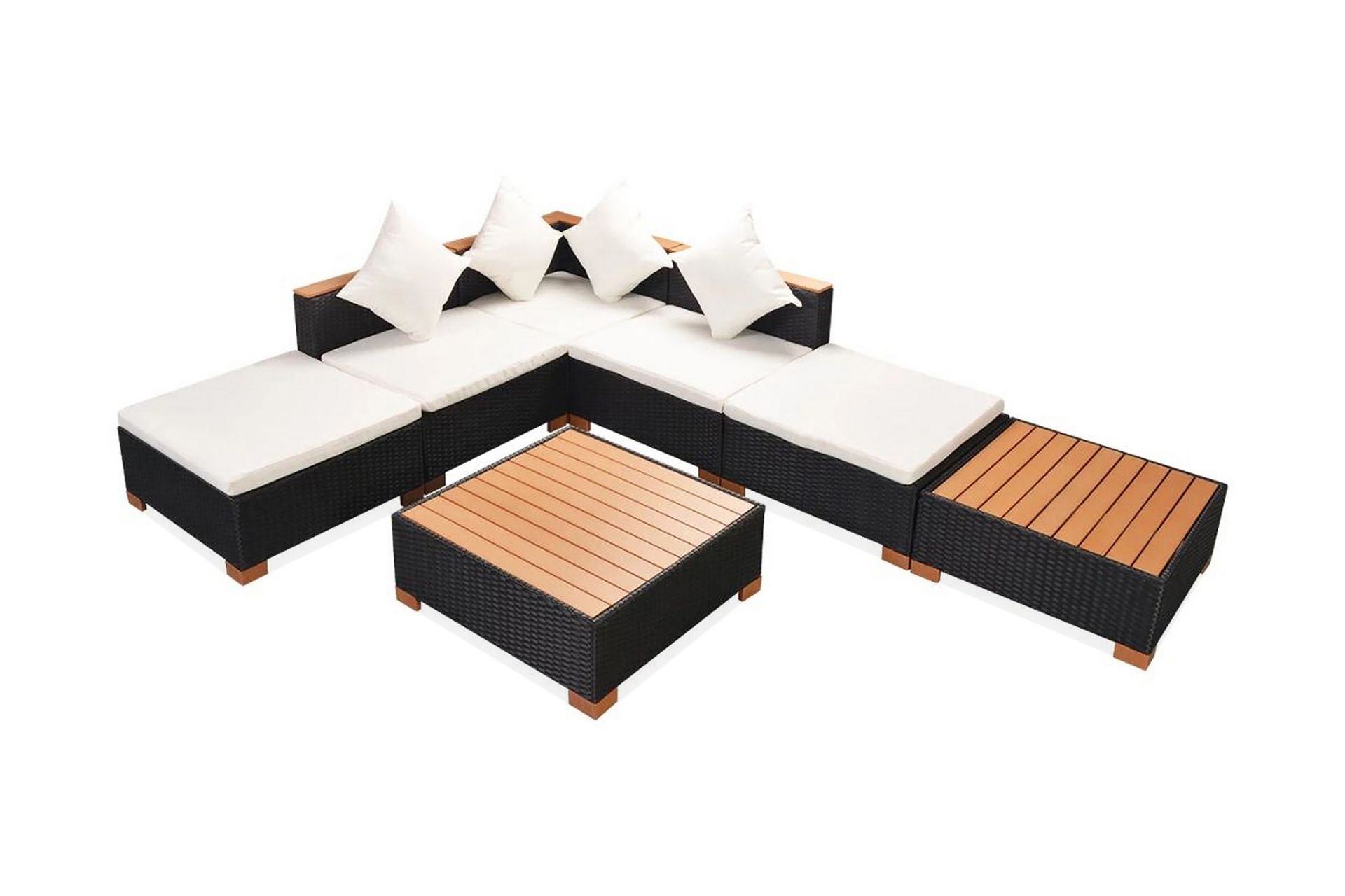 Haveloungesæt 7 Dele Med Hynder Polyrattan Sort - Sort - Havemøbler - Loungemøbler - Loungesæt