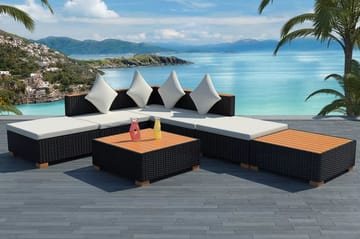 Haveloungesæt 7 Dele Med Hynder Polyrattan Sort - Sort - Havemøbler - Loungemøbler - Loungesæt