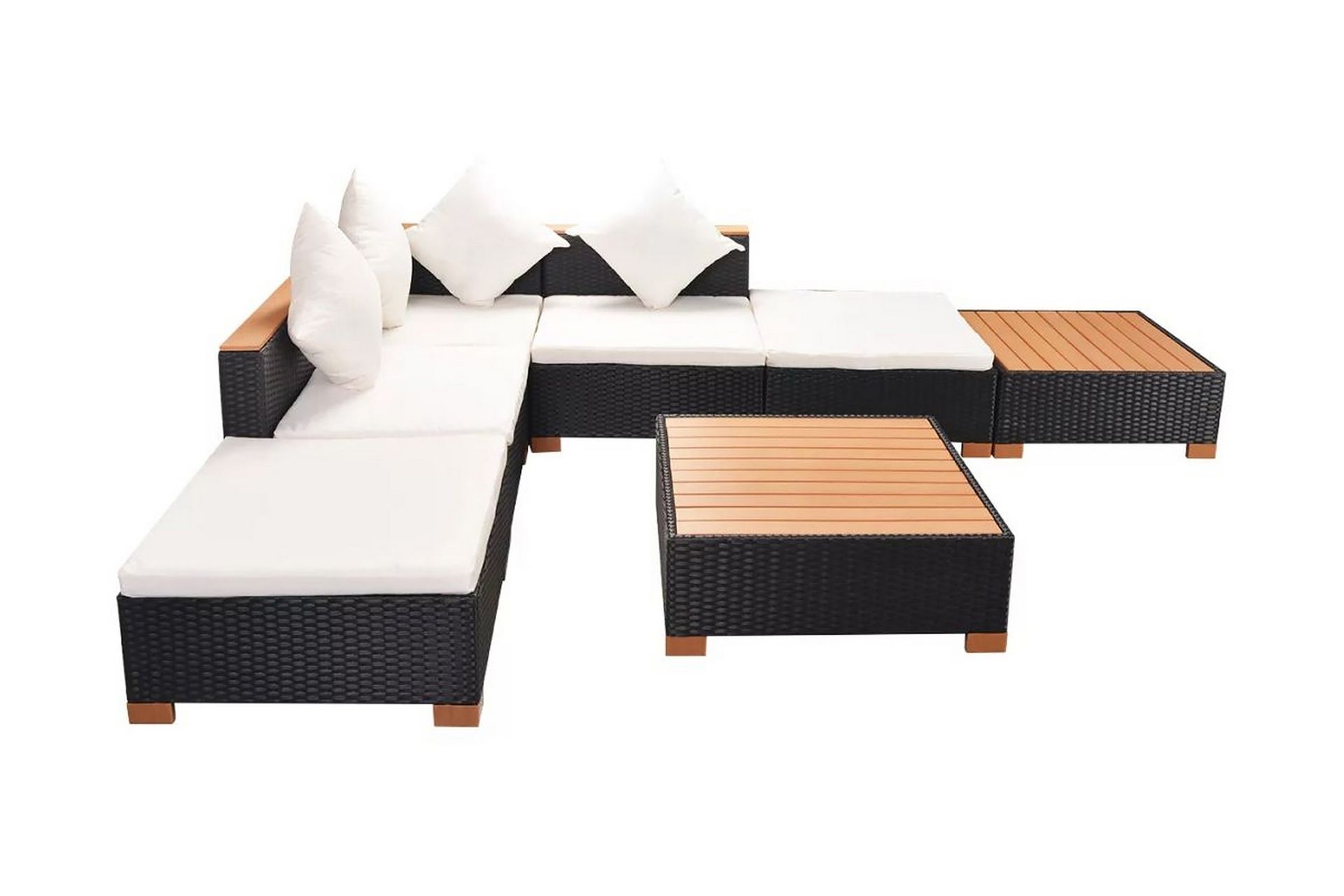 Haveloungesæt 7 Dele Med Hynder Polyrattan Sort - Sort - Havemøbler - Loungemøbler - Loungesæt
