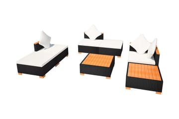 Haveloungesæt 7 Dele Med Hynder Polyrattan Sort - Sort - Havemøbler - Loungemøbler - Loungesæt