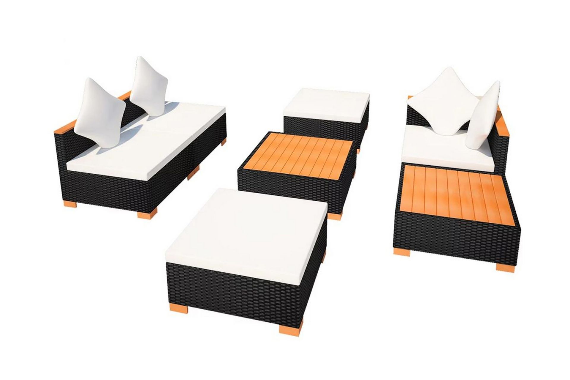 Haveloungesæt 7 Dele Med Hynder Polyrattan Sort - Sort - Havemøbler - Loungemøbler - Loungesæt