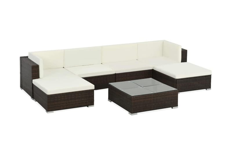 Haveloungesæt 7 Dele Med Hynder Polyrattan Brun - Brun - Havemøbler - Loungemøbler - Loungesæt