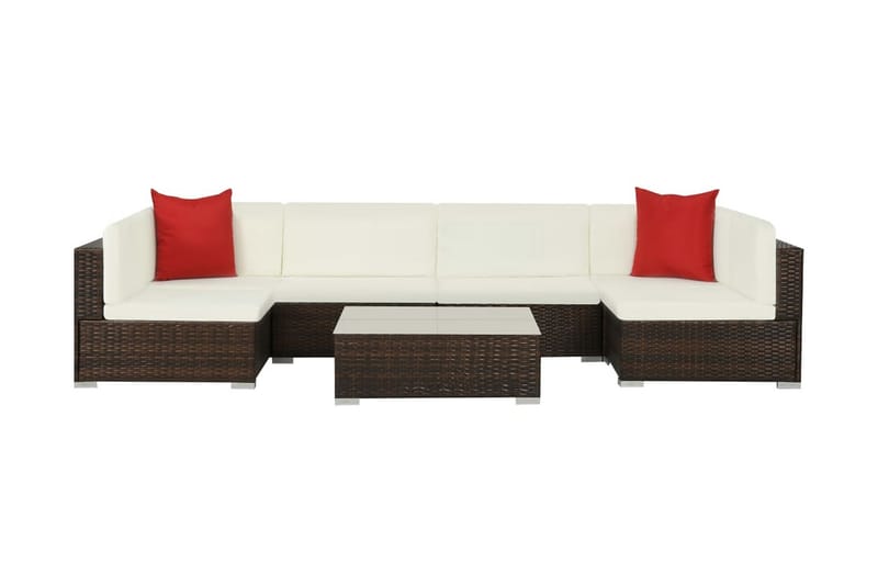 Haveloungesæt 7 Dele Med Hynder Polyrattan Brun - Brun - Havemøbler - Loungemøbler - Loungesæt