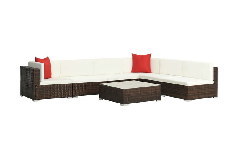 Haveloungesæt 7 Dele Med Hynder Polyrattan Brun - Brun - Havemøbler - Loungemøbler - Loungesæt