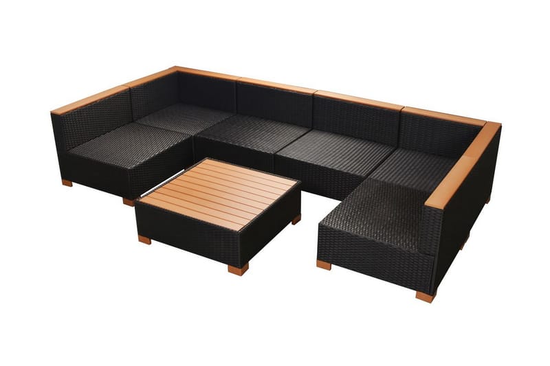 Haveloungesæt 7 Dele Med Hynder Polyrattan Sort - Sort - Havemøbler - Loungemøbler - Loungesæt