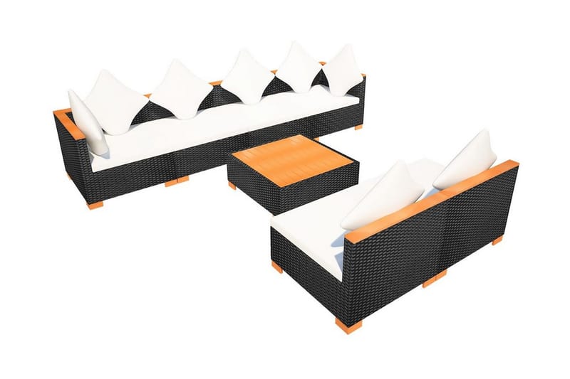 Haveloungesæt 7 Dele Med Hynder Polyrattan Sort - Sort - Havemøbler - Loungemøbler - Loungesæt