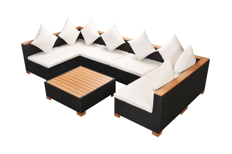 Haveloungesæt 7 Dele Med Hynder Polyrattan Sort - Sort - Havemøbler - Loungemøbler - Loungesæt