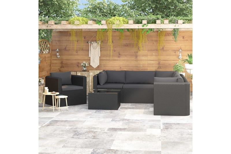 haveloungesæt 7 dele med hynder polyrattan sort - Sort - Havemøbler - Loungemøbler - Loungesæt
