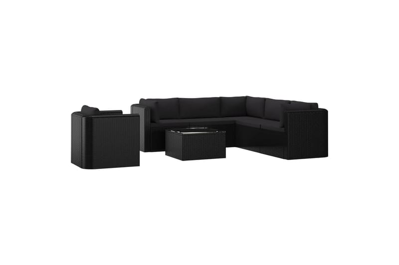 haveloungesæt 7 dele med hynder polyrattan sort - Sort - Havemøbler - Loungemøbler - Loungesæt
