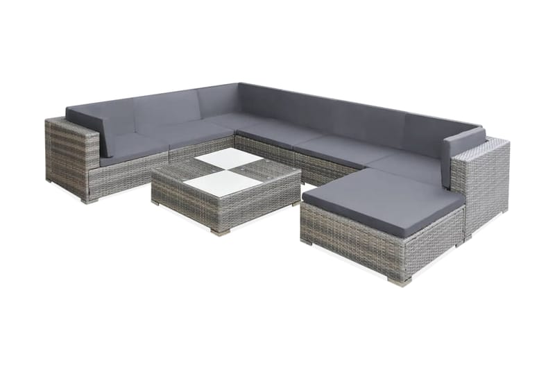 Haveloungesæt 8 Dele Med Hynder Polyrattan Grå - Grå - Havemøbler - Loungemøbler - Loungesæt