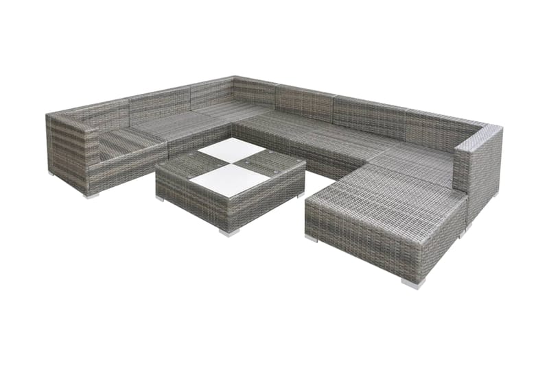 Haveloungesæt 8 Dele Med Hynder Polyrattan Grå - Grå - Havemøbler - Loungemøbler - Loungesæt