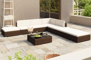Haveloungesæt 8 Dele Med Hynder Polyrattan Brun - Brun - Havemøbler - Loungemøbler - Loungesæt