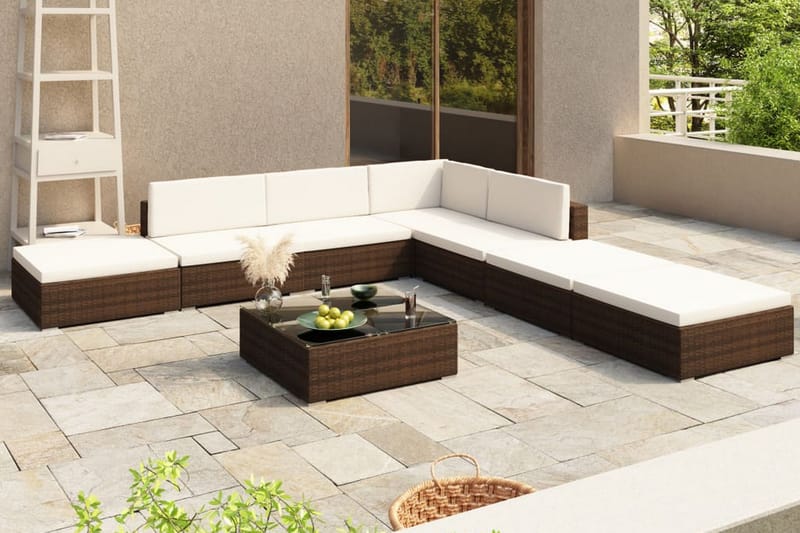 Haveloungesæt 8 Dele Med Hynder Polyrattan Brun - Brun - Havemøbler - Loungemøbler - Loungesæt