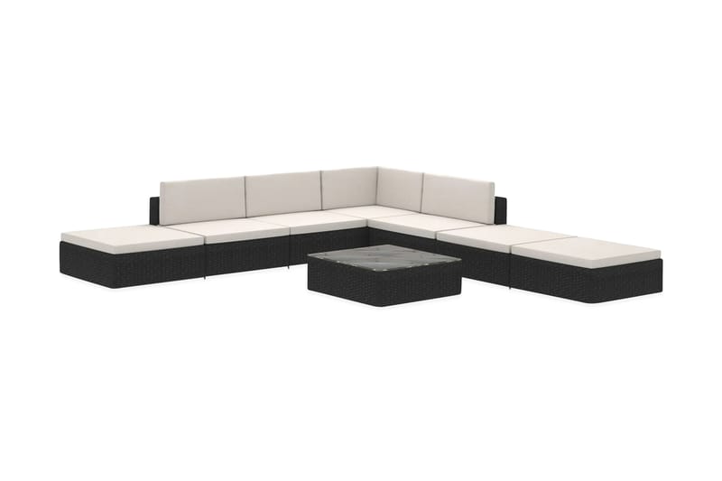 Haveloungesæt 8 Dele Med Hynder Polyrattan Sort - Sort - Havemøbler - Loungemøbler - Loungesæt