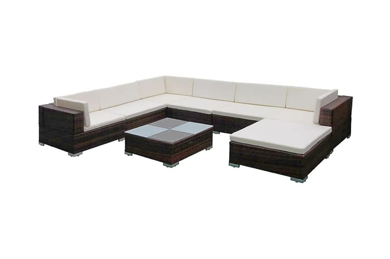 Haveloungesæt 8 Dele Med Hynder Polyrattan Brun - Brun - Havemøbler - Loungemøbler - Loungesæt