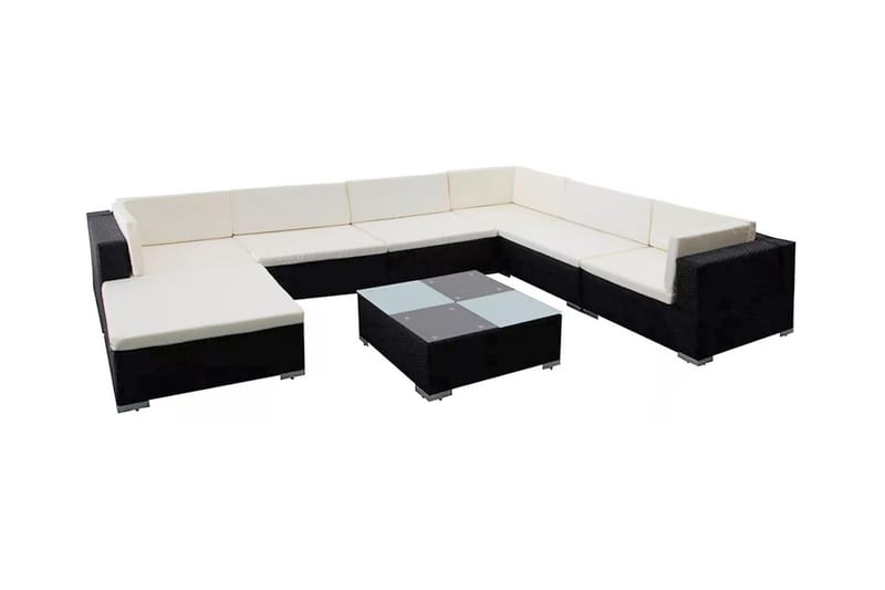 Haveloungesæt 8 Dele Med Hynder Polyrattan Sort - Sort - Havemøbler - Loungemøbler - Loungesæt