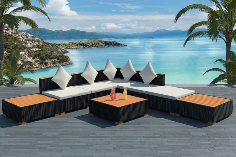 Haveloungesæt 8 Dele Med Hynder Polyrattan Sort - Sort - Havemøbler - Loungemøbler - Loungesæt