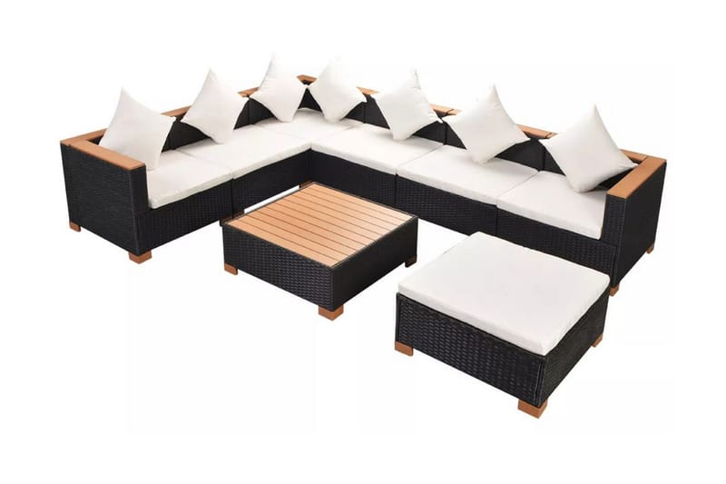 Haveloungesæt 8 Dele Med Hynder Polyrattan Sort - Sort - Havemøbler - Loungemøbler - Loungesæt