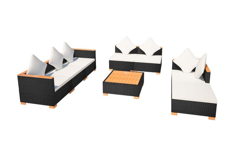 Haveloungesæt 8 Dele Med Hynder Polyrattan Sort - Sort - Havemøbler - Loungemøbler - Loungesæt