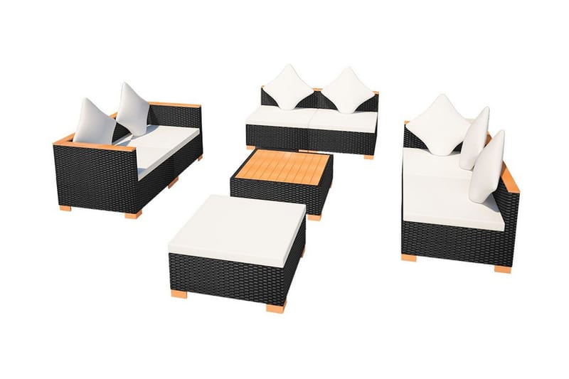 Haveloungesæt 8 Dele Med Hynder Polyrattan Sort - Sort - Havemøbler - Loungemøbler - Loungesæt